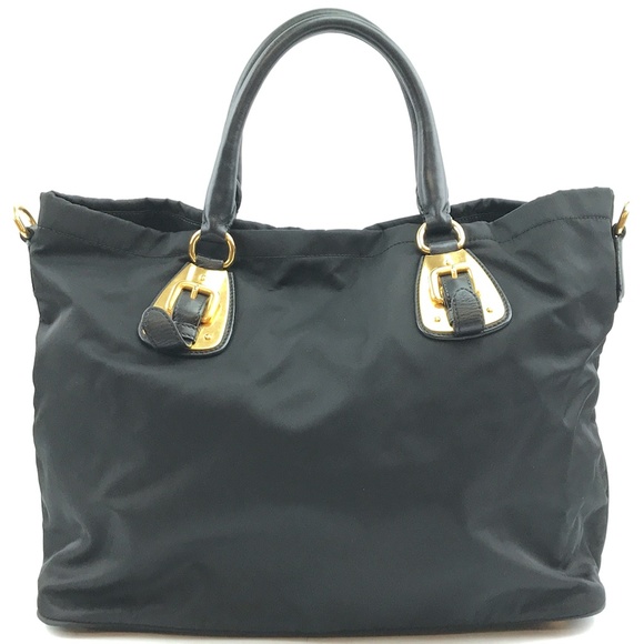 Rare Tessuto Tote Handbag Black Nylon ShoulderBag - Picture 2 of 13